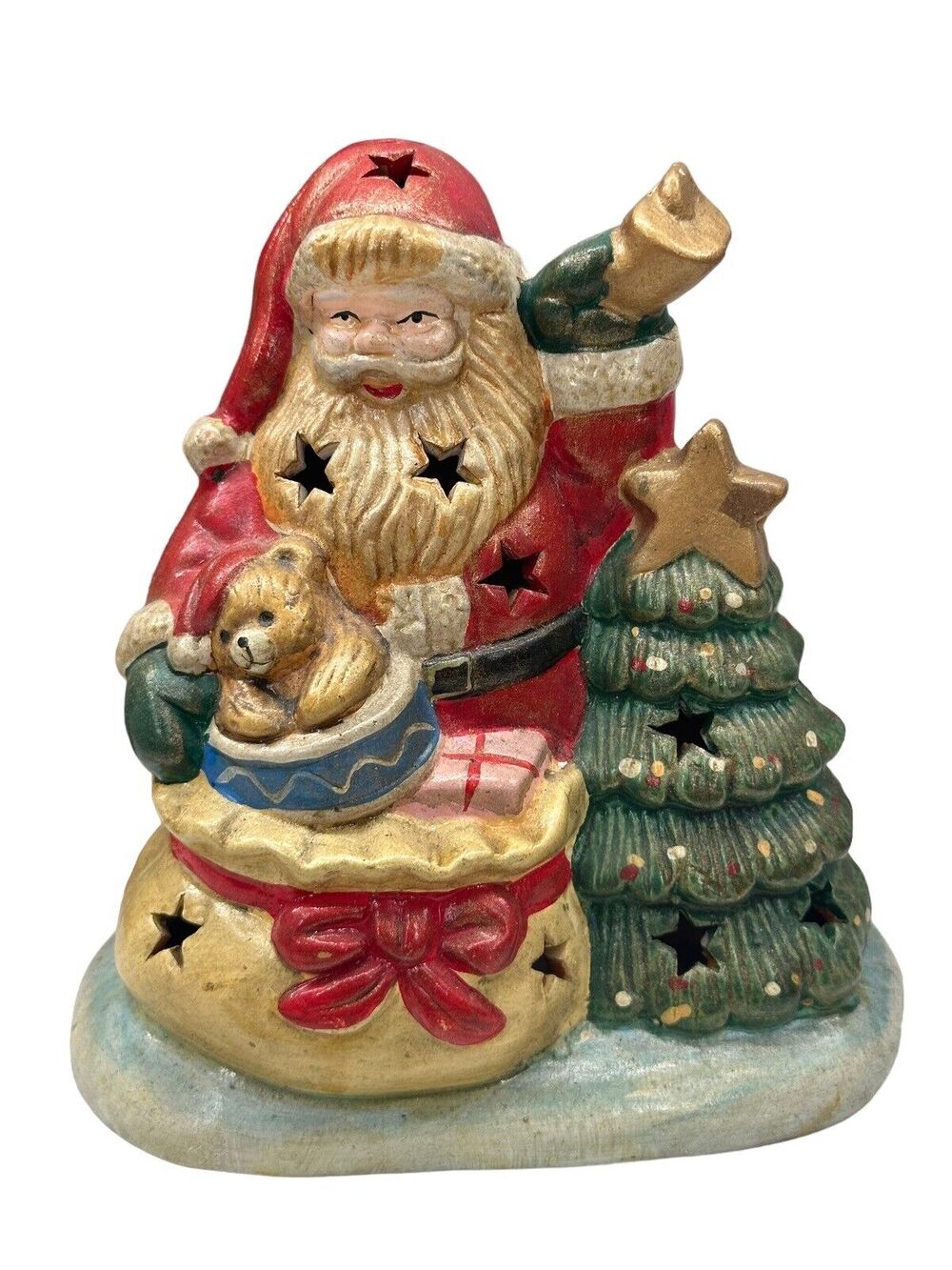 Christmas Santa Claus GILDED Votive Candle Holder Tree Star Vintage Holiday Deco